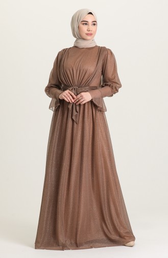 Dark Mink Hijab Evening Dress 5367-06