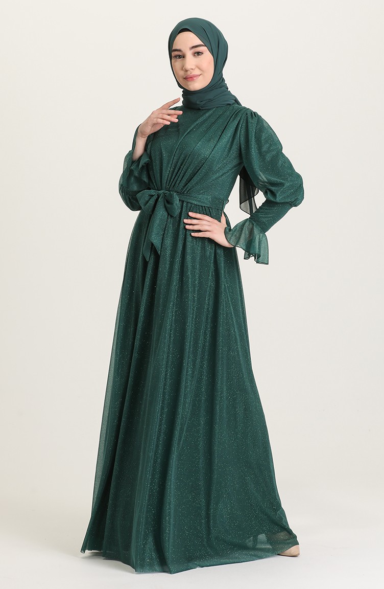 Emerald Green Hijab Evening Dress 536708 Sefamerve