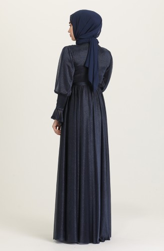 Navy Blue Hijab Evening Dress 5367-09
