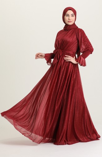 Weinrot Hijab-Abendkleider 5367-10