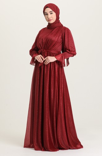 Claret Red Hijab Evening Dress 5367-10