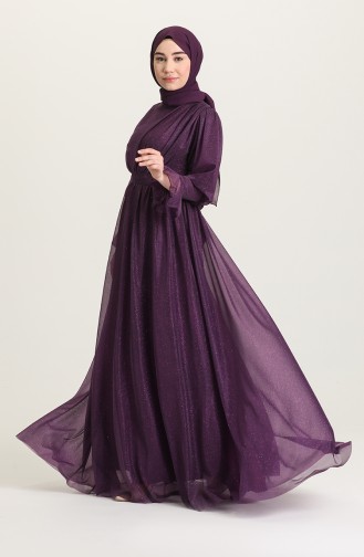 Simli Abiye Elbise 5367-11 Mor