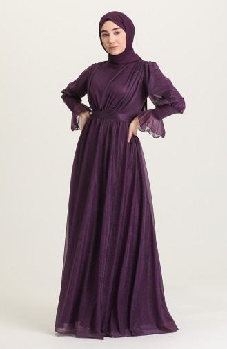 Simli Abiye Elbise 5367-11 Mor