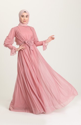 Powder Hijab Evening Dress 5367-12