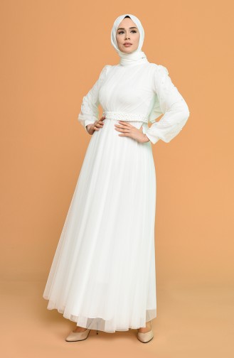 White Hijab Evening Dress 5514-04