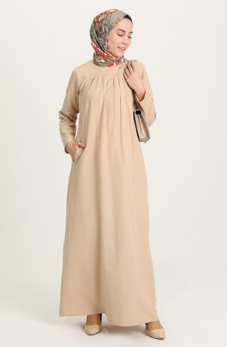 Beige Hijab Dress 3274-03