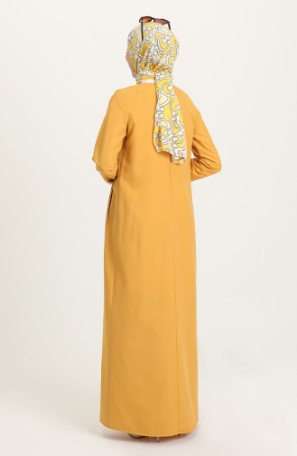 Nervür Detaylı Cepli Elbise 3274-07 Sarı