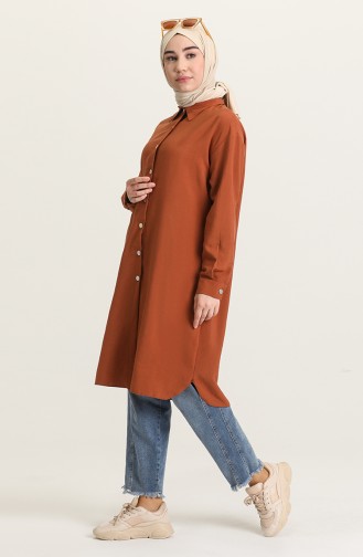 Düğmeli Tunik 6883-05 Kiremit
