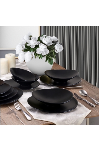 Keramika Oval Mat Siyah Yemek Takımı 24 Parça 6 Kişilik TY051024F956A0000000AOV100-01 Siyah