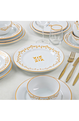 Keramika Riva Beyaz Gold Yemek Takımı 24 Parça 6 Kişilik TY050124F004A045200MAET600-01 Beyaz Altın Rengi