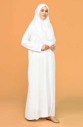 صفامروة فستان صلاة بتصميم عملي 0900-08 لون أبيض 0900-08