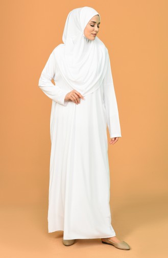 صفامروة فستان صلاة بتصميم عملي 0900-08 لون أبيض 0900-08