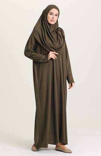 Sefamerve Large Size Practical Prayer Dress With Bag 0900B-07 Khaki Green 0900B-07