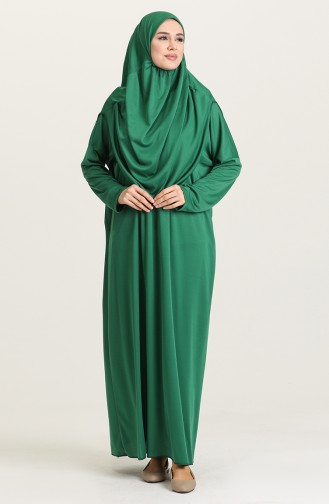 صفامروة فستان صلاة بتصميم سادة وحقيبة 0900-04 لون أخضر زمردي 0900-04