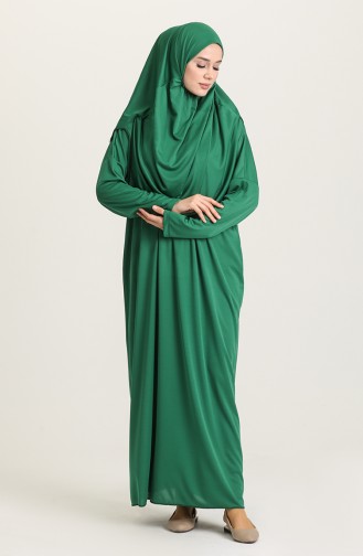 Sefamerve Büyük Beden Çantalı Pratik Namaz Elbisesi 0900B-04 Zümrüt Yeşil