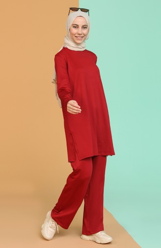 Düz Tunik Pantolon İkili Takım 1001-02 Bordo