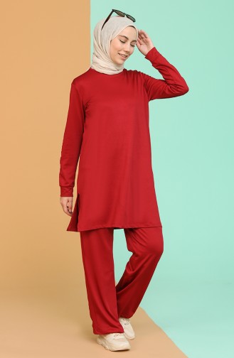 Düz Tunik Pantolon İkili Takım 1001-02 Bordo