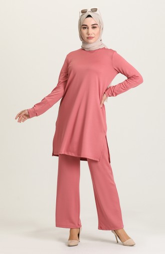 Düz Tunik Pantolon İkili Takım 1001-03 Gül Kurusu