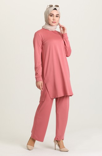 Düz Tunik Pantolon İkili Takım 1001-03 Gül Kurusu