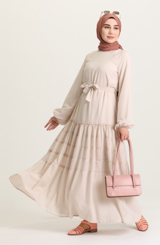 Cream Hijab Dress 4342-04