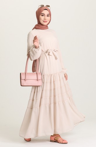 Cream Hijab Dress 4342-04