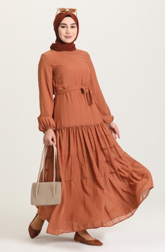 Dark Beige Hijab Dress 4342-05