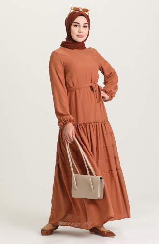 Dark Beige Hijab Dress 4342-05