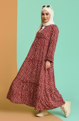 Claret Red Hijab Dress 5248-04
