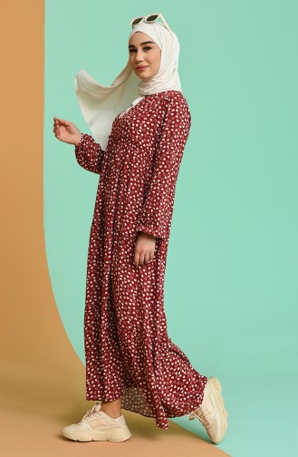 Claret Red Hijab Dress 5248-04