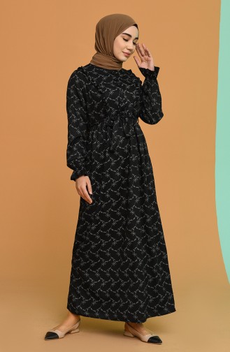 Fırfırlı Kuşaklı Elbise 21Y8338-01 Siyah