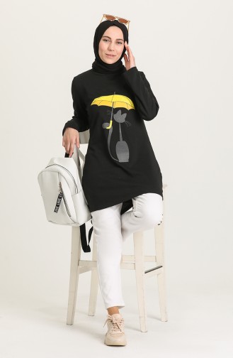 Baskılı Örme Tunik 3280-06 Siyah