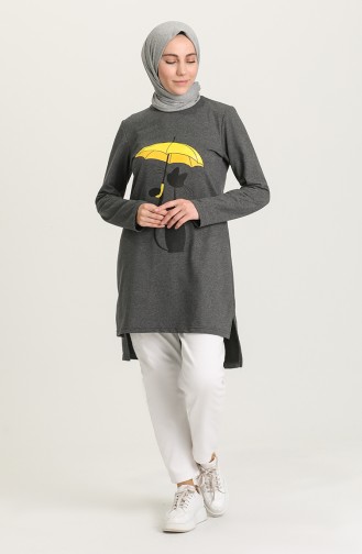 Baskılı Örme Tunik 3280-09 Füme