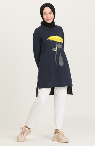 Baskılı Örme Tunik 3280-11 Lacivert