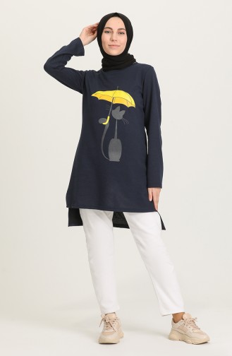 Baskılı Örme Tunik 3280-11 Lacivert