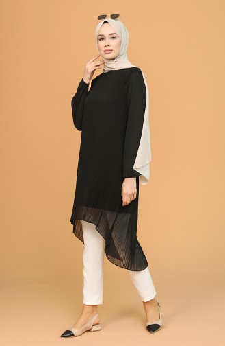 Piliseli Şifon Tunik 4214-01 Siyah