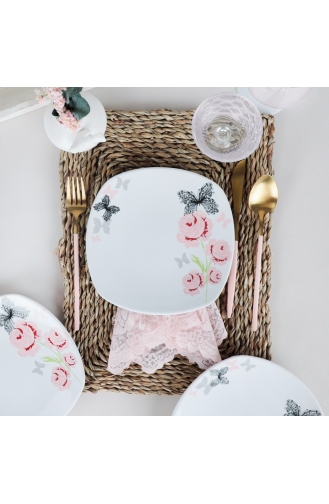 Keramika Gül Trend Pasta Tabağı 22 Cm 6 Adet ST001106F004A1049000AYD100-01 Pembe Beyaz