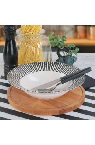 Keramika Lines Delta Makarna Tabağı 26 Cm - 19852 PT025126F021AJ87001MAMTE00-01 Krem Siyah