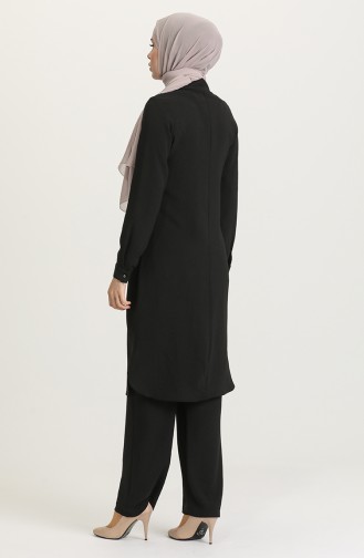 Taş Baskılı Tunik Pantolon İkili Takım 0214-03 Siyah