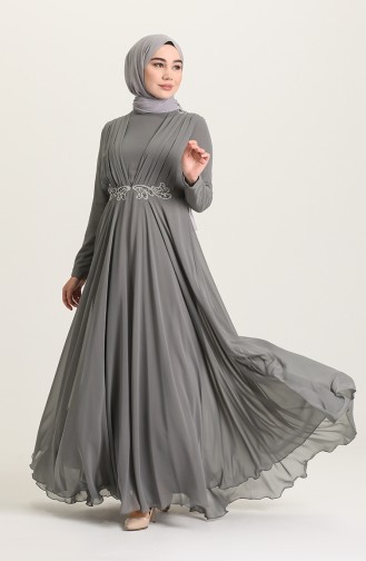 Gray Hijab Evening Dress 4212-02