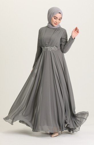 Gray Hijab Evening Dress 4212-02