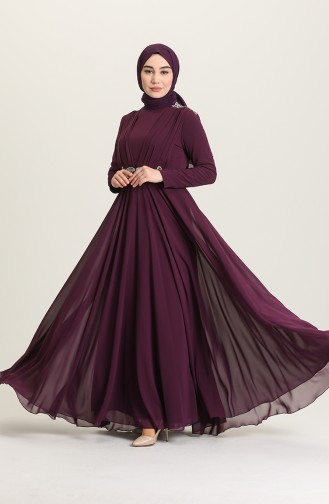 Plum Hijab Evening Dress 4212-04