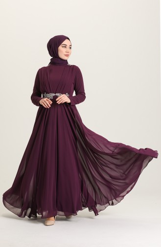 Plum Hijab Evening Dress 4212-04