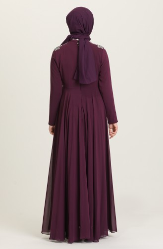 Plum Hijab Evening Dress 4212-04