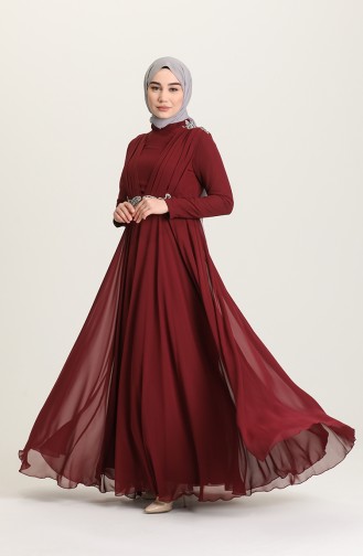 Claret Red Hijab Evening Dress 4212-06