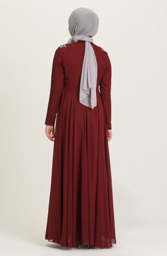 Claret Red Hijab Evening Dress 4212-06