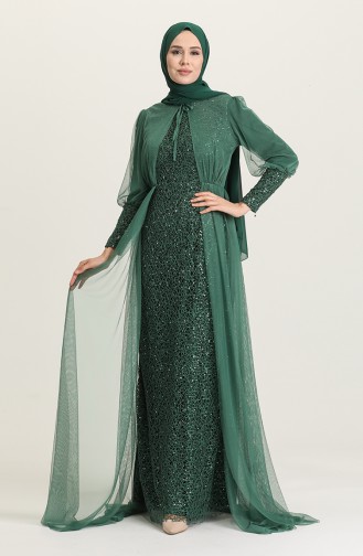 Green Hijab Evening Dress 5346-13