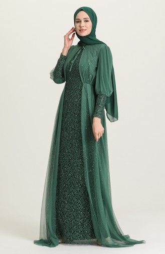 Green Hijab Evening Dress 5346-13