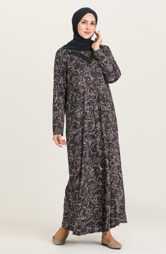 Büyük Beden Desenli Elbise 4831A-02 Lacivert