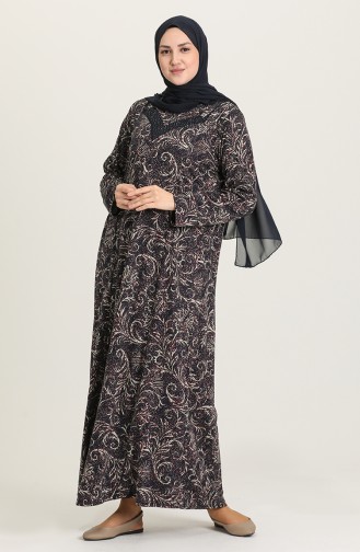 Büyük Beden Desenli Elbise 4831A-02 Lacivert