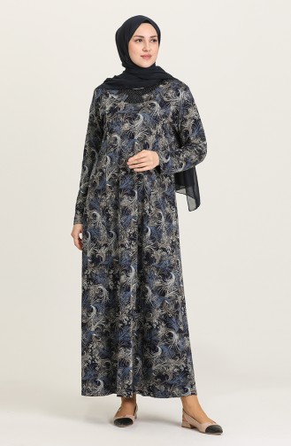 Navy Blue Hijab Dress 4847-04